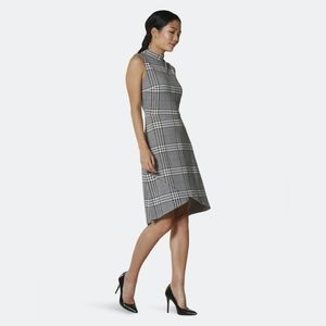 Leota Alyssa jacquared fit & flare mock neck plaid dress, Size Large